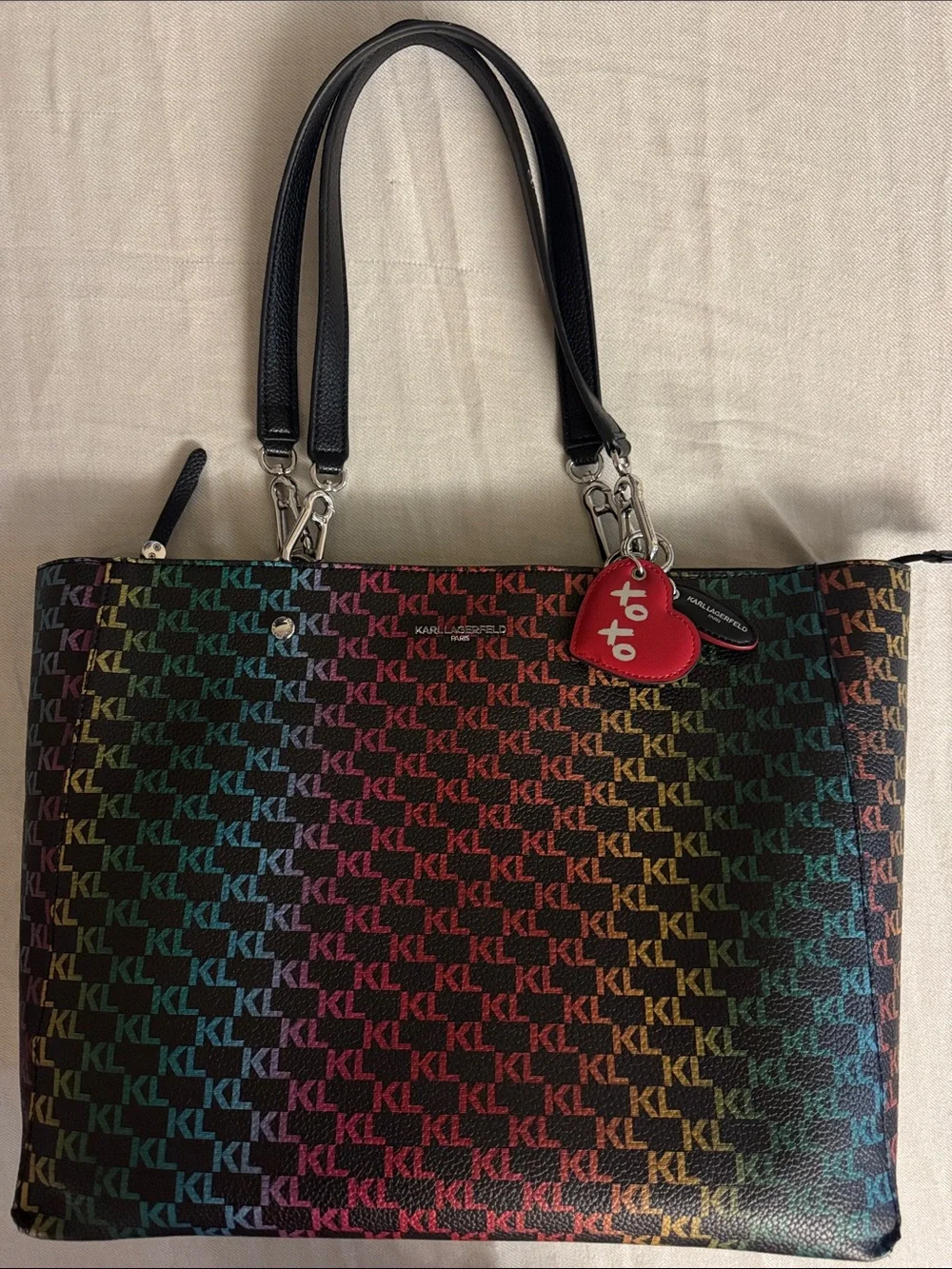 Karl Lagerfeld Rainbow KL Logo Tote with Black Handles